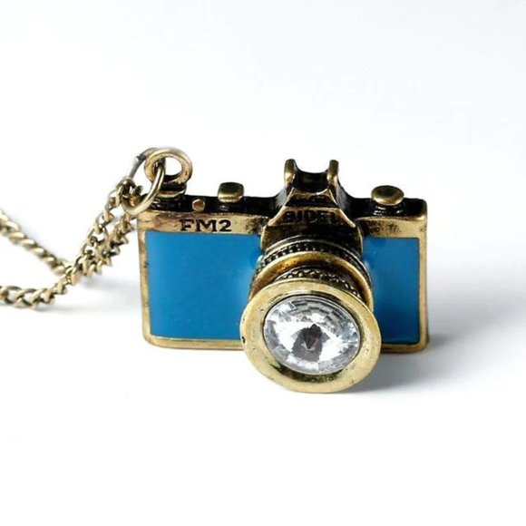 Turquoise Gold Camera Necklace - Picture 3 of 5